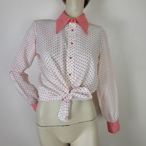 Vintage red and white polka dot button up 70's